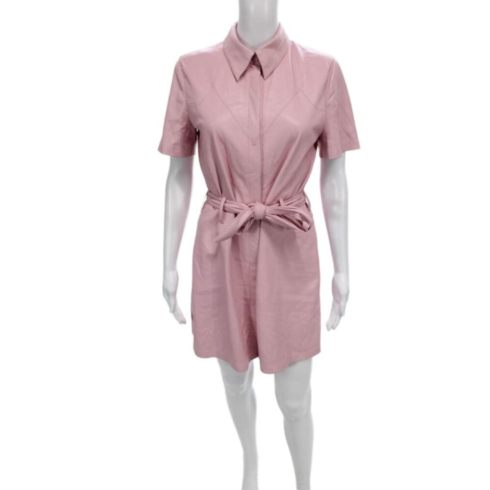 Nanushka Womens Shirt Dress Pink Collared Button Short Sleeve Polyester Size S